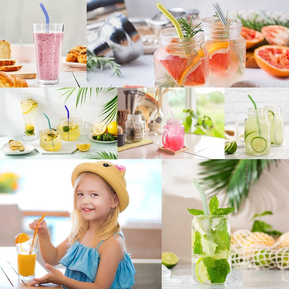 “Reusable Glass Straws – 12-Pack (6 Bent + 6 Straight), 8″ x 8 mm | BPA-Free, Eco-Friendly Wide Straws for Smoothies, Shakes & Bubble Tea”