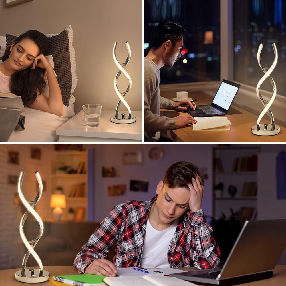 ✨ LED Modern Spiral Table Lamp – Stepless Dimmable Touch Control with 3 Color Modes & USB Charging Port
