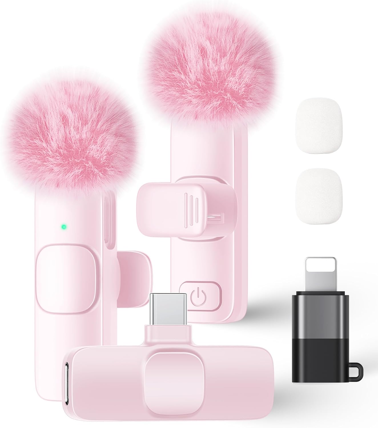 Wireless Lavalier Microphone for iPhone, iPad & Android | 2-Pack Plug & Play Lapel Mics with Noise Reduction for Video Recording, Interviews, Podcasts, Vlogs, YouTube & TikTok (Pink)