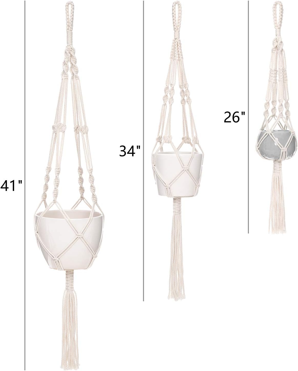 3 Pack Macrame Plant Hangers, Different Sizes Hanging Planters Indoor Basket Decorative Flower Pots Holder Stand Boho Home Decor, Ivory