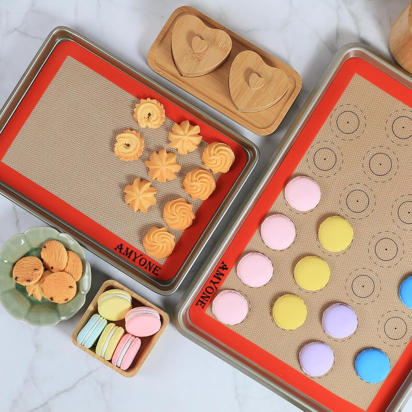 ✨ Silicone Baking Mats – Set of 4 Non-Stick Reusable Liners | Fits 11"x17" Half Sheet & 8"x12" Quarter Sheet Pans | Perfect for Cookies, Macarons, Bread & Pastries