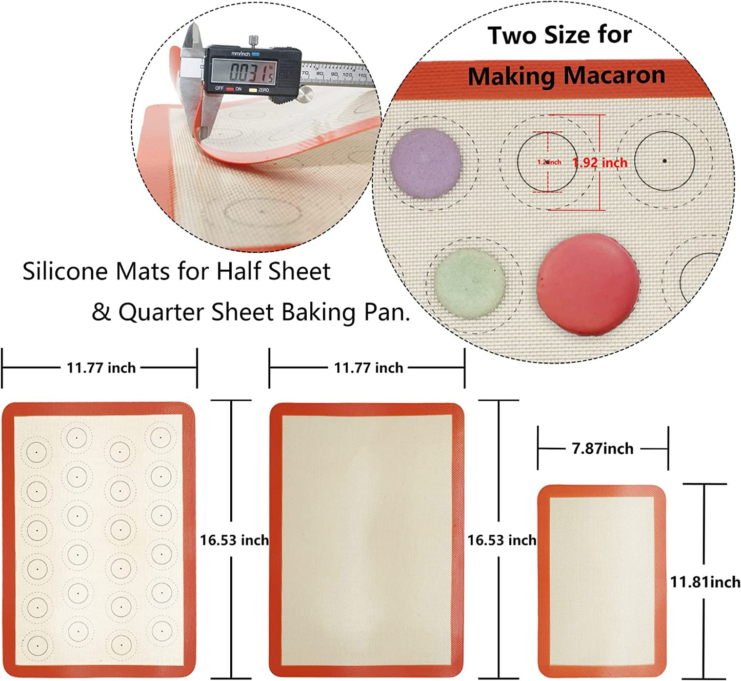 ✨ Silicone Baking Mats – Set of 4 Non-Stick Reusable Liners | Fits 11"x17" Half Sheet & 8"x12" Quarter Sheet Pans | Perfect for Cookies, Macarons, Bread & Pastries