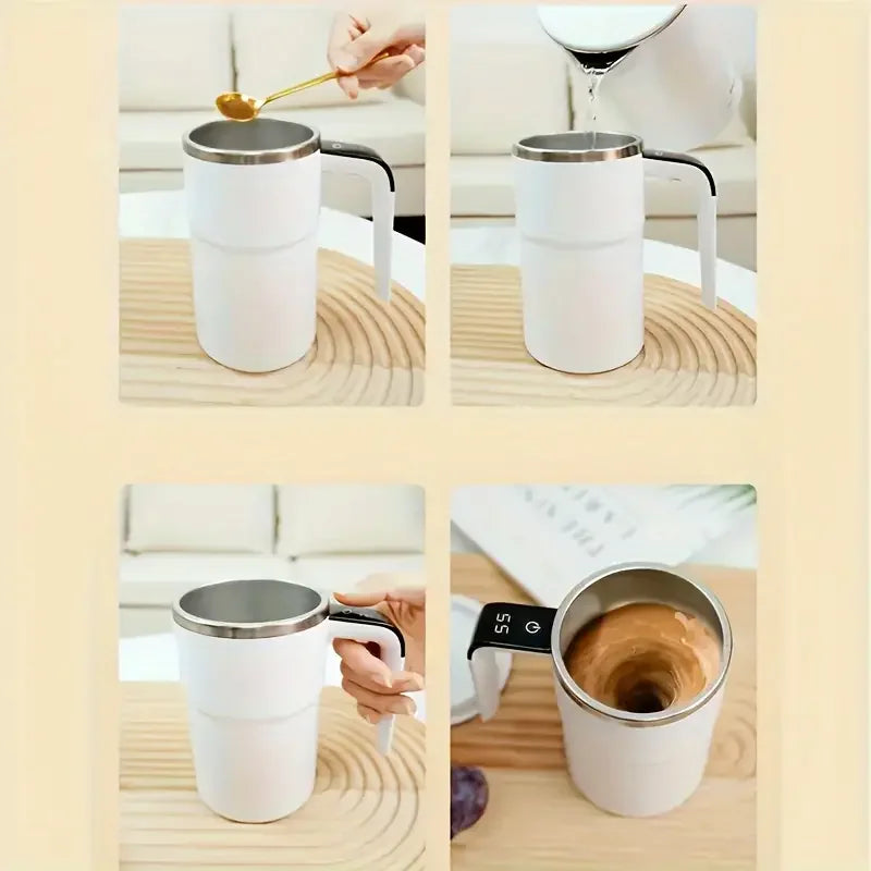 elf-Stirring Coffee Mug, USB Rechargeable, Temp Display, 304 Steel, 200mAh
