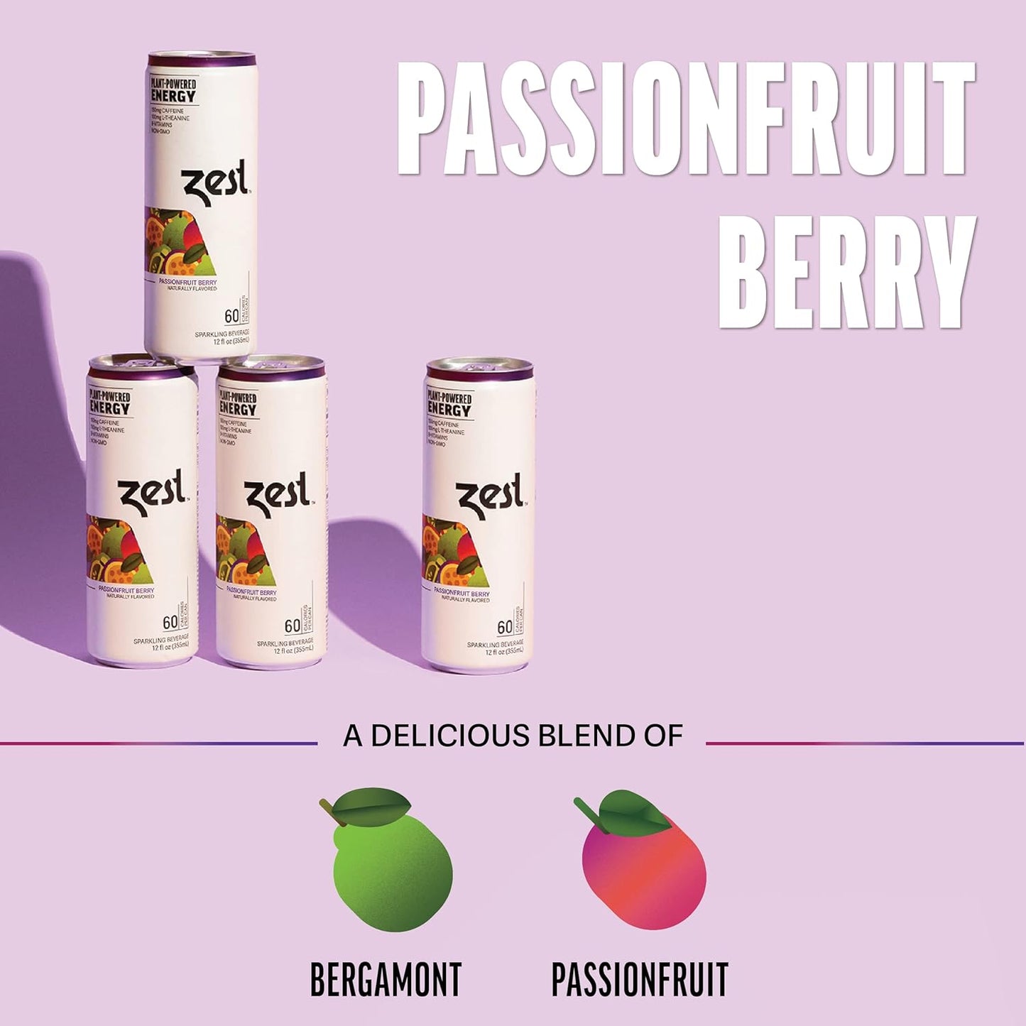 “Plant-Powered Energy Sparkling Drink 🍓🥭 Passionfruit Berry | 150mg Caffeine + L-Theanine Boost”