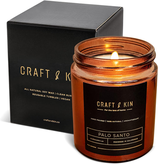 Fall Scented Candle for Men | Palo Santo Candle | All-Natural Scent for Home | Long Lasting, 45-Hour Burn Time, 8Oz