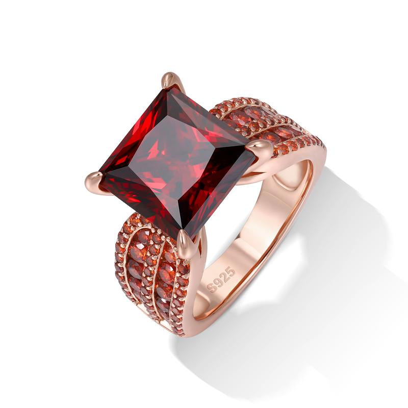 Elegant Princess-Cut Cubic Zirconia Ring – 6Ct Vintage S925 Sterling Silver, Red Gold Finish | Classic Engagement, Wedding & Gift Jewelry