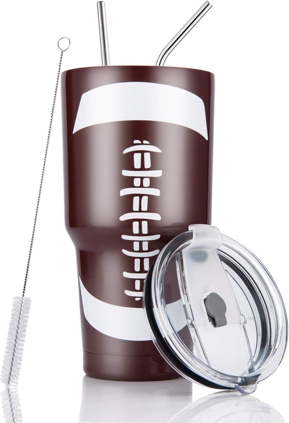 30oz Football Tumbler – Stainless Steel Double Wall Travel Mug w/ Lid & Straw