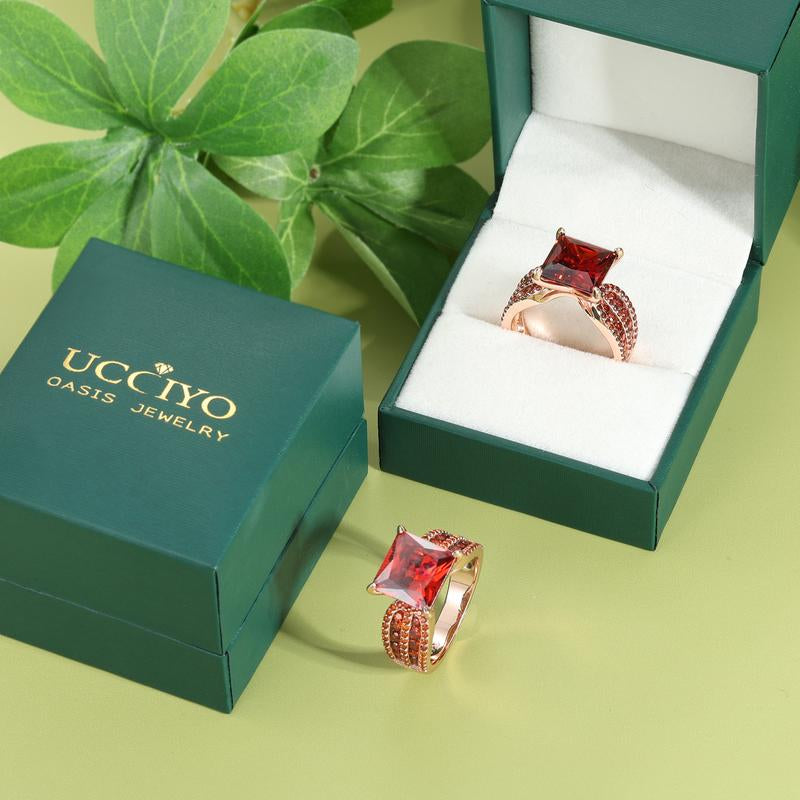 Elegant Princess-Cut Cubic Zirconia Ring – 6Ct Vintage S925 Sterling Silver, Red Gold Finish | Classic Engagement, Wedding & Gift Jewelry