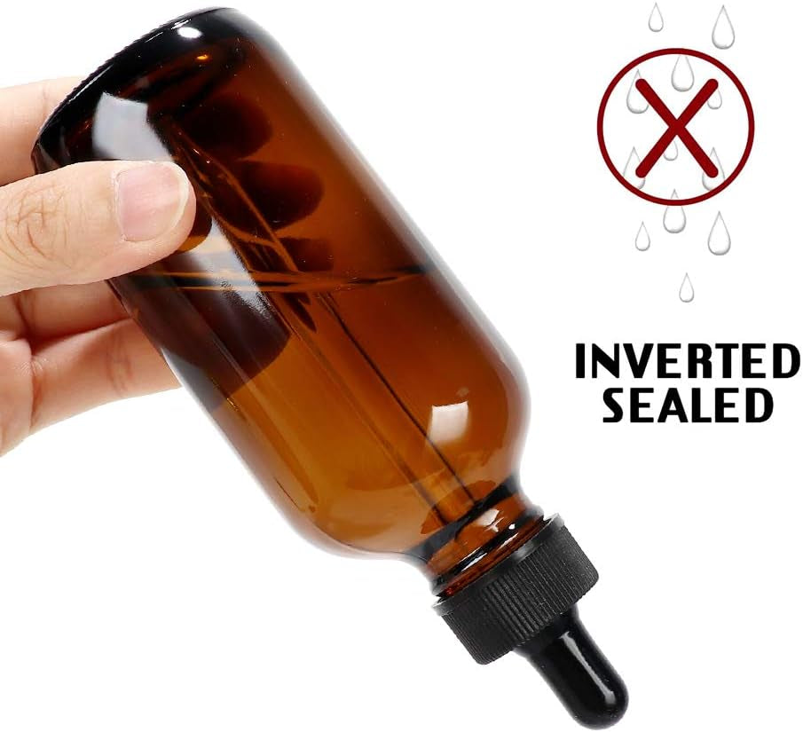 16 Pack (120 Ml) 4 Oz Amber Glass Boston Bottles with Glass Eye Droppers, Dropper Bottles for Essential Oils & Lab Chemicals & More Liquids Ideal for Mom & Friends