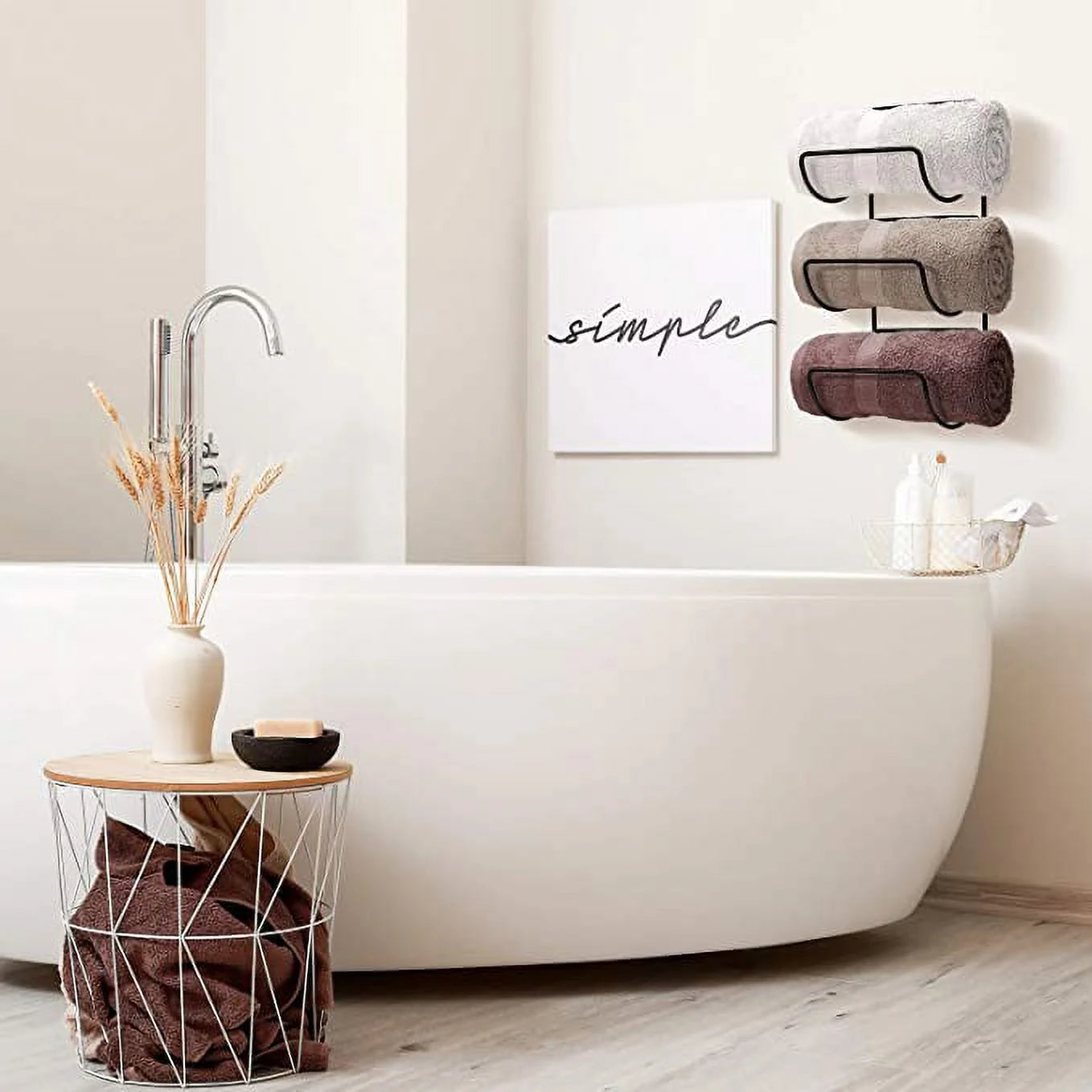 2 Packs Towel Rack Holder Set,  Wall Mounted Storage Organizer for Towels, Washcloths, Hand Towels, Linens, Ideal for Bathroom, Spa, Salon, Modern Design