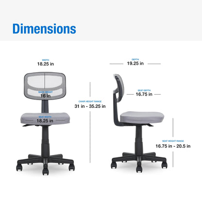 Mesh Task Chair with Padded Seat, Teens and Adult, Gray/Gray