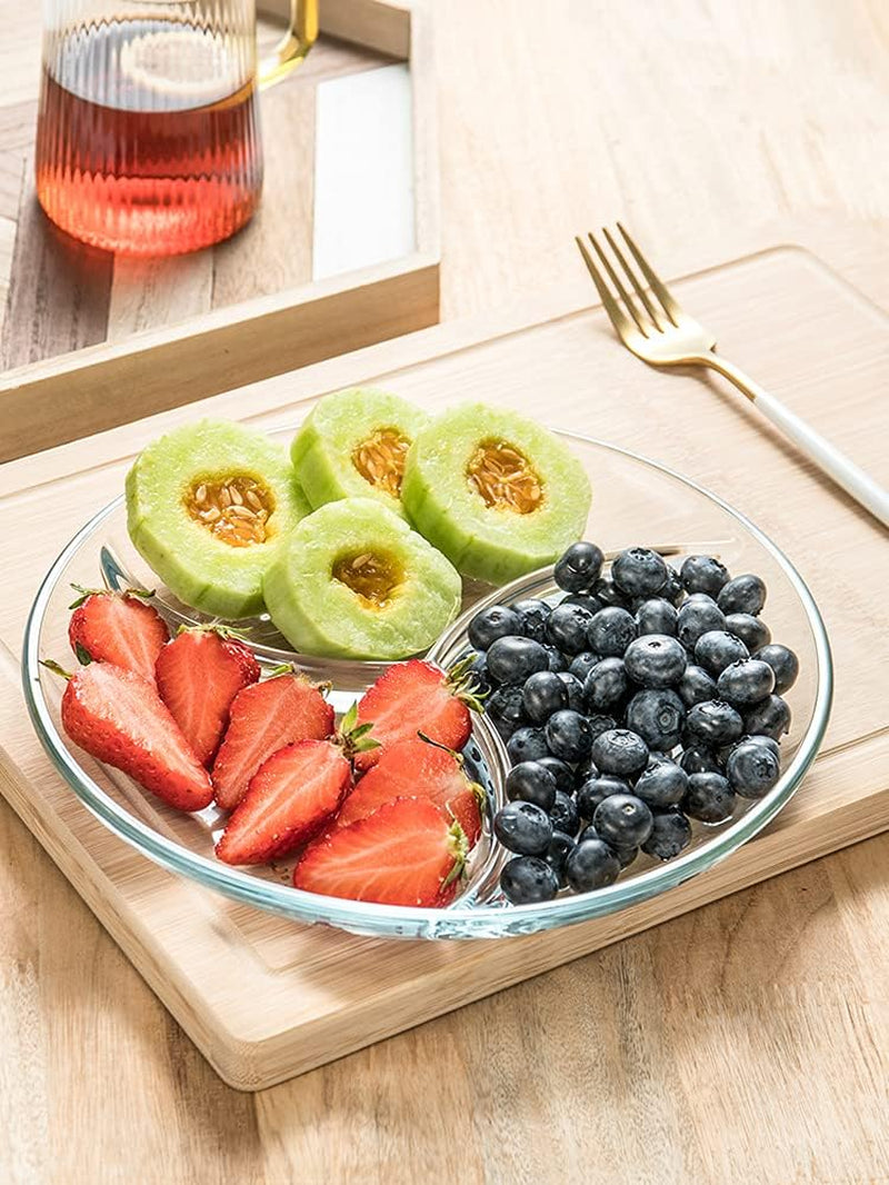 Healthy Eating Portion Plate – 10” Glass Round Dish with 3 Compartments