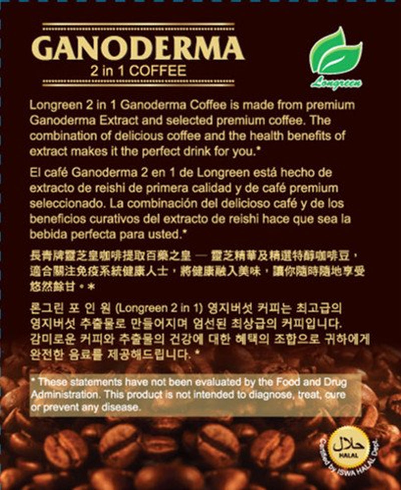 Ganoderma Coffee - Reishi Coffee Mix- Instant 2-In-1 Mushroom Coffee. All Natural Ganoderma Lucidum with Instant Coffee. a Non Sugar Dietary Supplement to Replace Regular Coffee - 30 Sachets