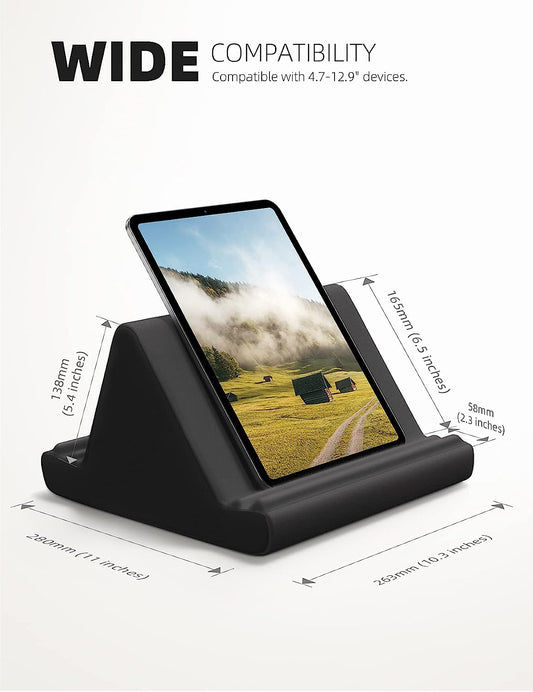 Tablet Pillow Stand with Pockets – Soft Lap Pad Dock for iPad, Kindle & Phones (4–13”), 4 Viewing Angles, Bed & Desk Use