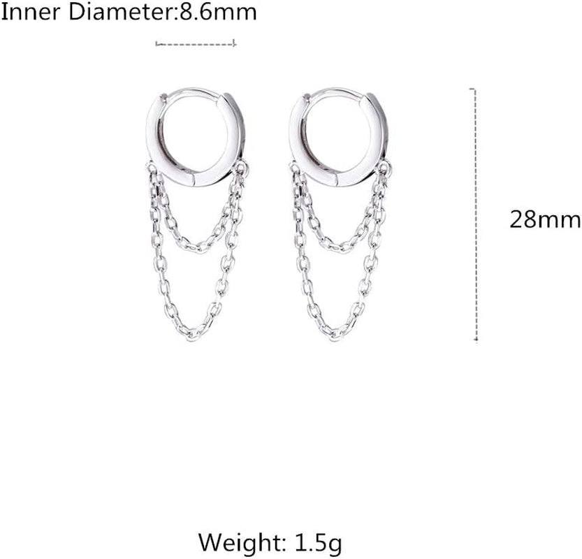 Sterling Silver Tassel Hoop Earrings – Drop Dangle Huggie Cuffs for Women & Girls (925 Minimalist Punk Jewelry)
