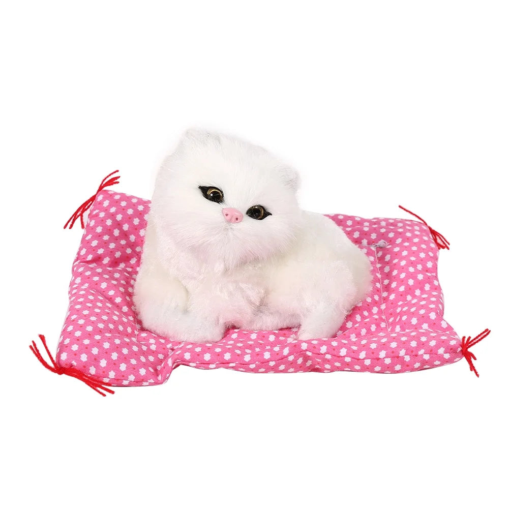 Kitten Plush Toy Kitten Sounding Toy Super Cute Mini Simulation Sounding Sitting Kittens Cats Plush Toys Doll Christmas Gift White