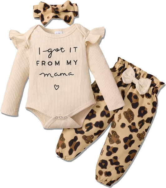 Baby Girl Outfit Set – Ruffle Romper, Floral Pants & Headband (0–18 Months)