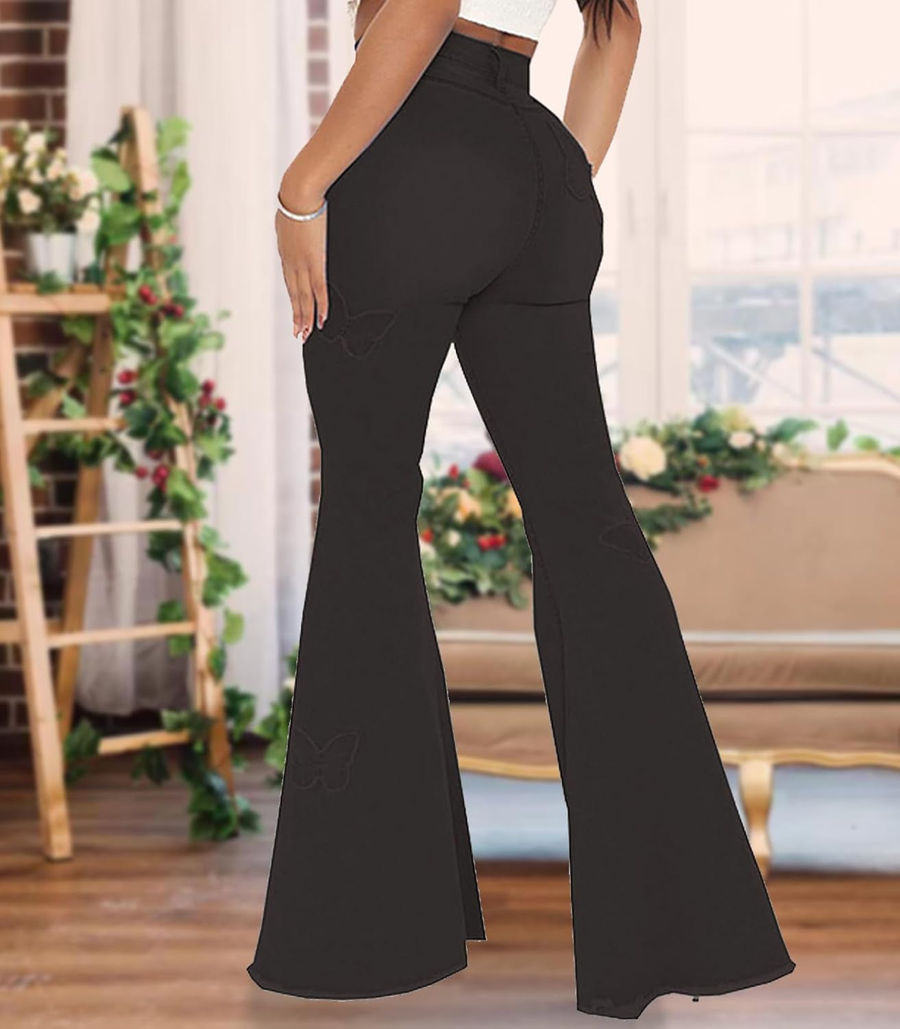 Women’s High-Waisted Bell Bottom Jeans – Flare Leg Ripped Classic Denim Pants