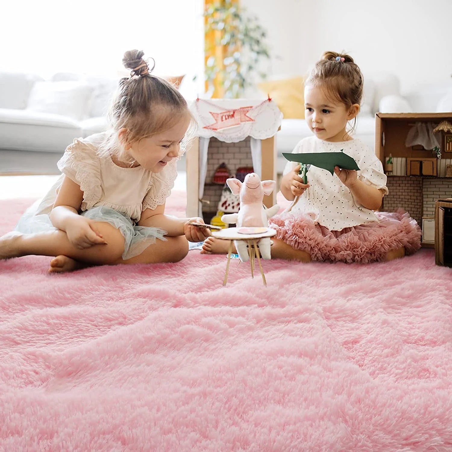 Super Soft Fluffy Area Rug for Living Room, Shaggy Carpet for Bedroom Nursery Room, 4'X5.3',Pink