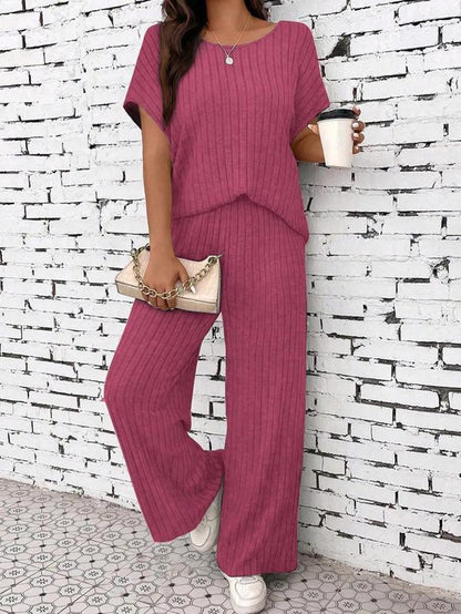 Women’s Casual Knit Lounge Set – Loose-Fit Long Pants & Top, All-Season Comfort Outfit for Everyday Wear