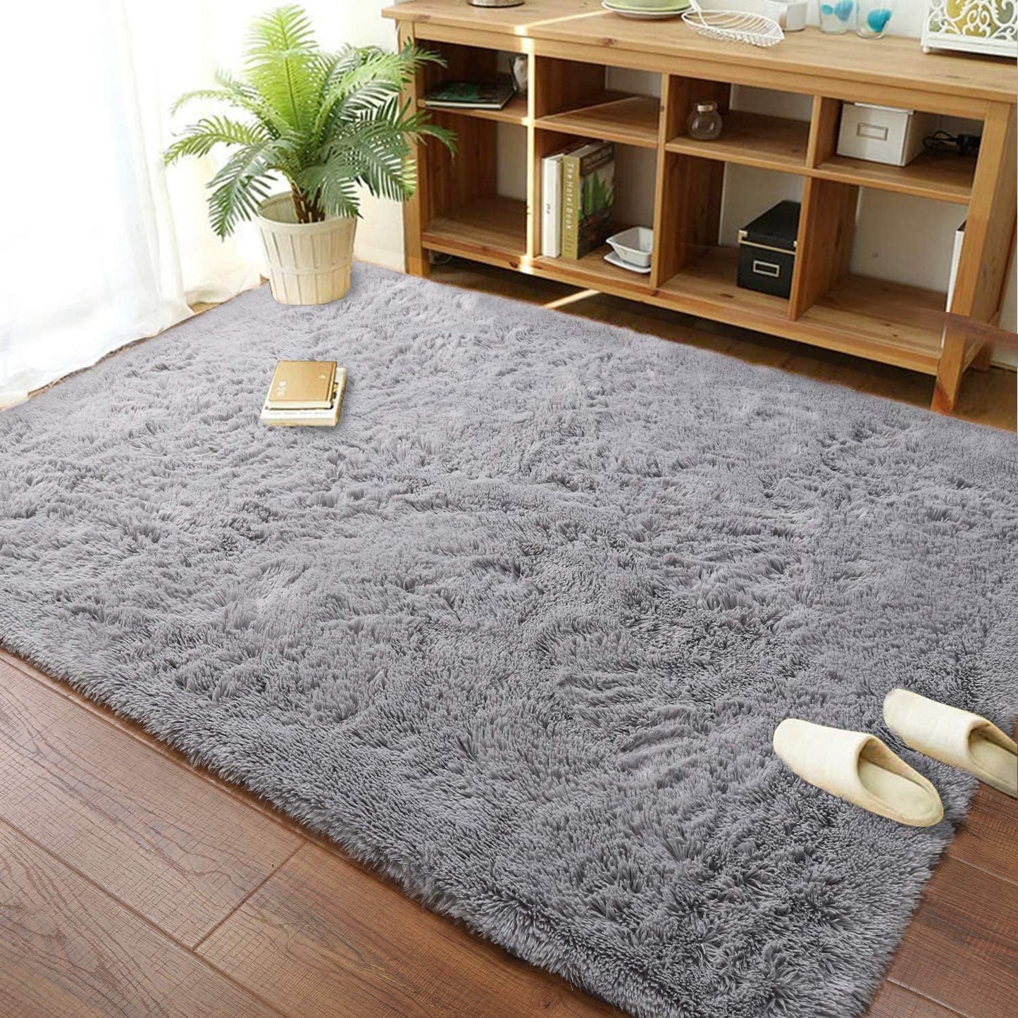 Modern Soft Fluffy Carpet for Living Room, Bedroom and Children'S Room, Grey, 4'X6 '.