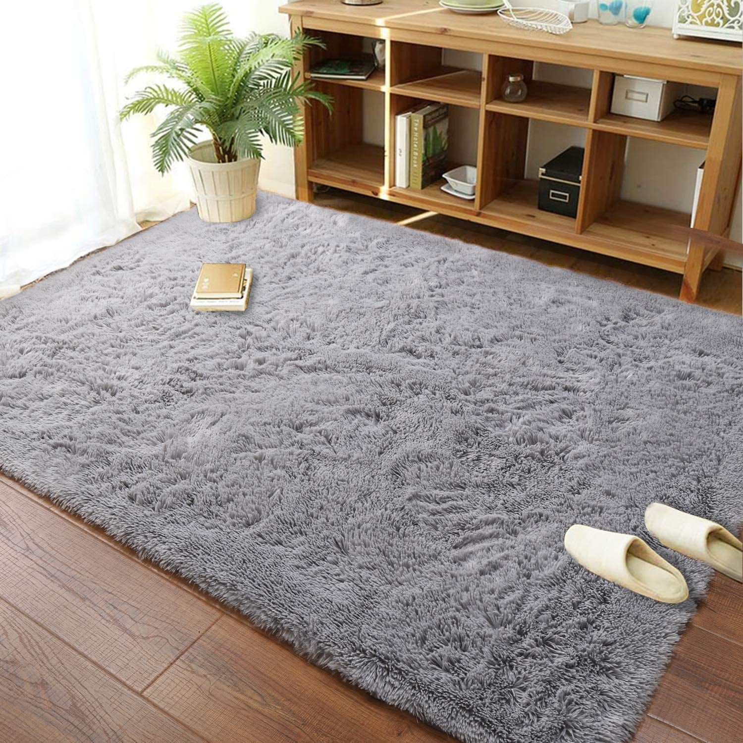 Modern Soft Fluffy Carpet for Living Room, Bedroom and Children'S Room, Grey, 4'X6 '.