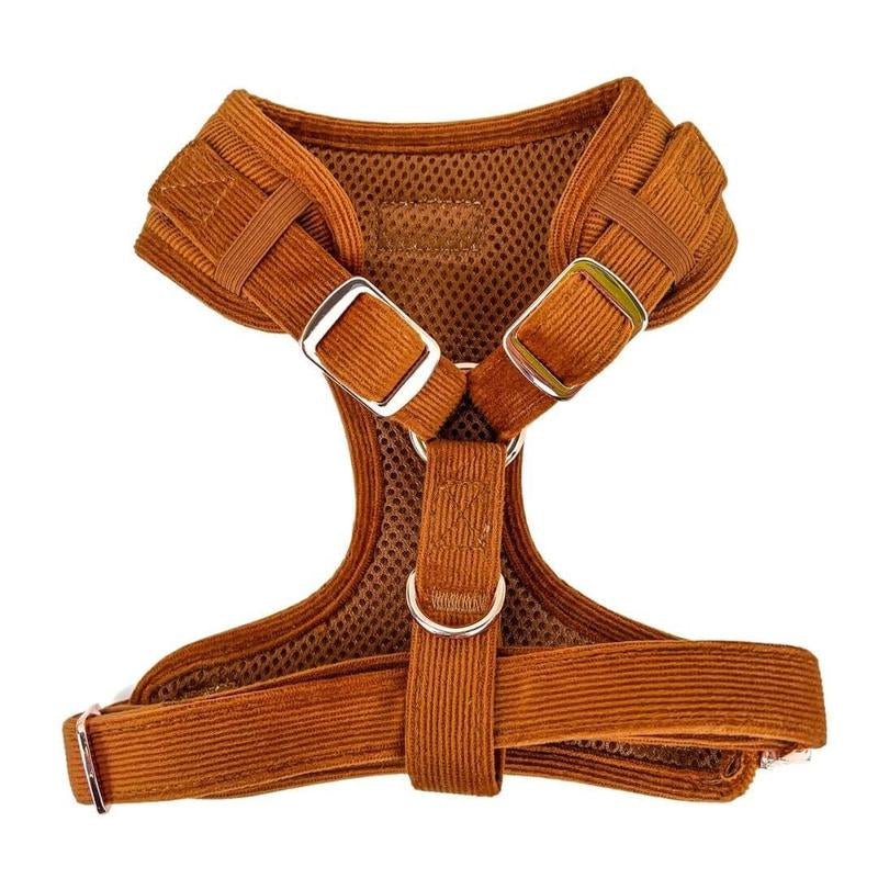 ✨ Adjustable Corduroy Dog Harness – Rust | Stylish, Comfy & Durable