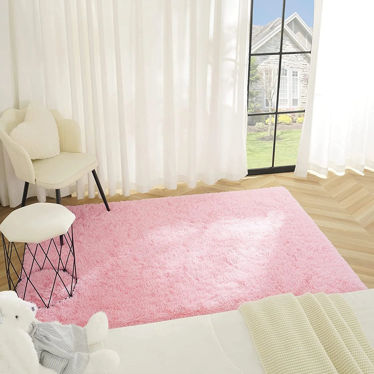 Super Soft Fluffy Area Rug for Living Room, Shaggy Carpet for Bedroom Nursery Room, 4'X5.3',Pink