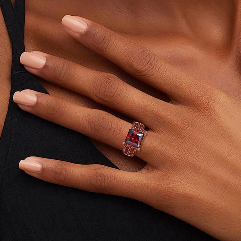 Elegant Princess-Cut Cubic Zirconia Ring – 6Ct Vintage S925 Sterling Silver, Red Gold Finish | Classic Engagement, Wedding & Gift Jewelry