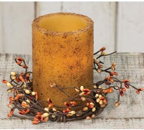 Pumpkin Spice Candle Ring – 3.5” Autumn Pip Berry Mini Wreath 🍁🕯️