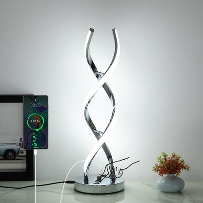 ✨ LED Modern Spiral Table Lamp – Stepless Dimmable Touch Control with 3 Color Modes & USB Charging Port 