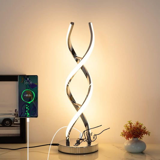 ✨ LED Modern Spiral Table Lamp – Stepless Dimmable Touch Control with 3 Color Modes & USB Charging Port 