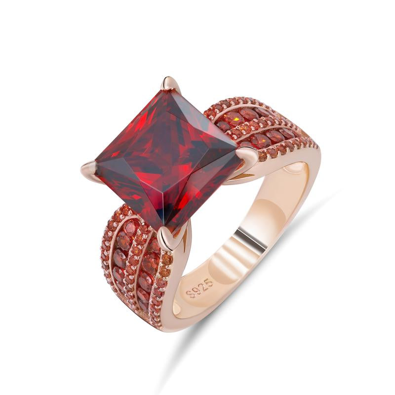 Elegant Princess-Cut Cubic Zirconia Ring – 6Ct Vintage S925 Sterling Silver, Red Gold Finish | Classic Engagement, Wedding & Gift Jewelry