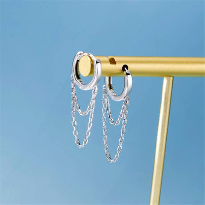 Sterling Silver Tassel Hoop Earrings – Drop Dangle Huggie Cuffs for Women & Girls (925 Minimalist Punk Jewelry)