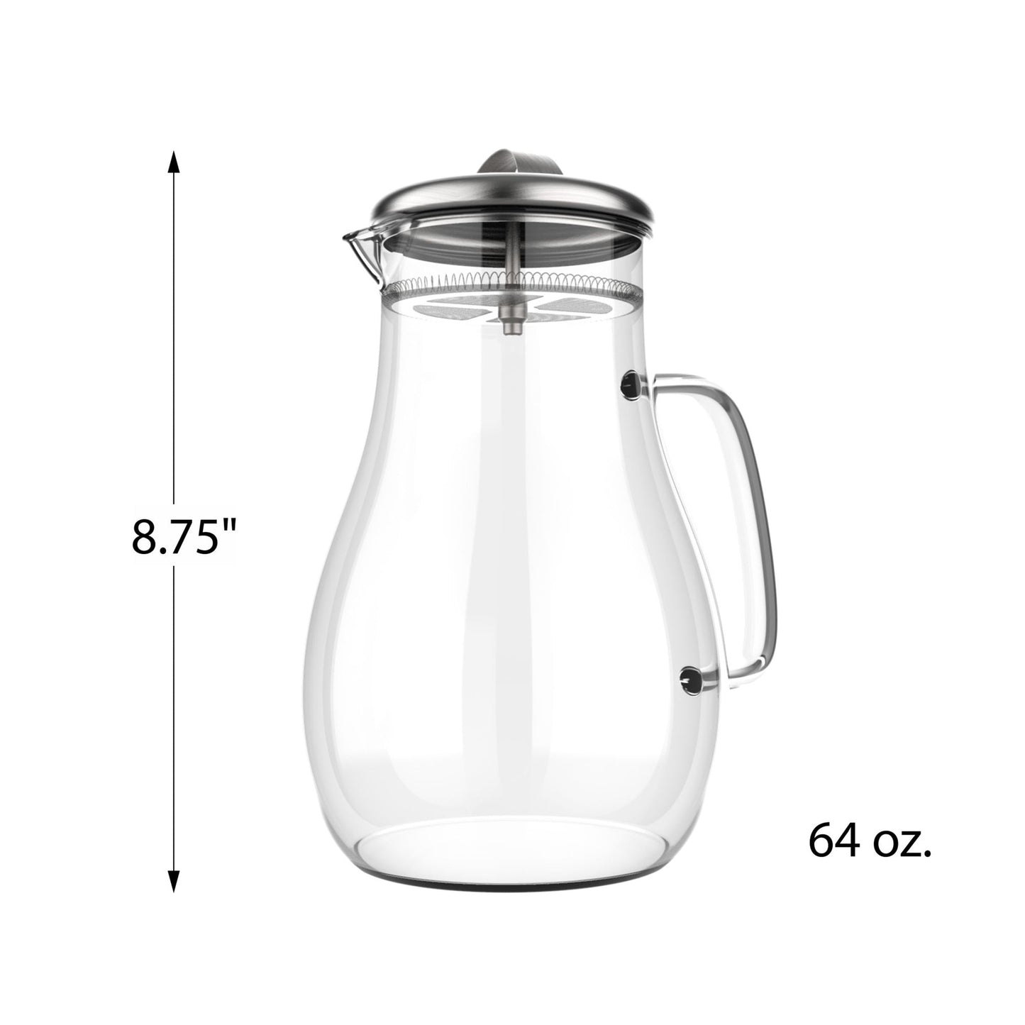 64oz Heat-Resistant Glass Pitcher with Stainless Steel Filter Lid for Hot & Cold Drinks