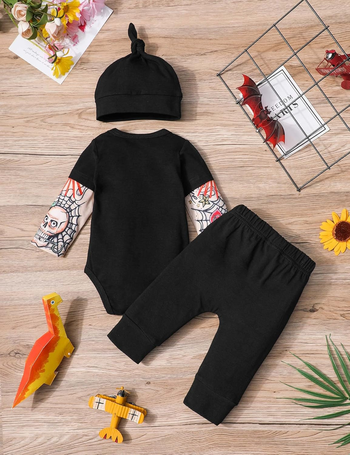 Baby Boy 3-Piece Outfit – Tattoo Sleeve Romper, Pants & Funny Bodysuit Set