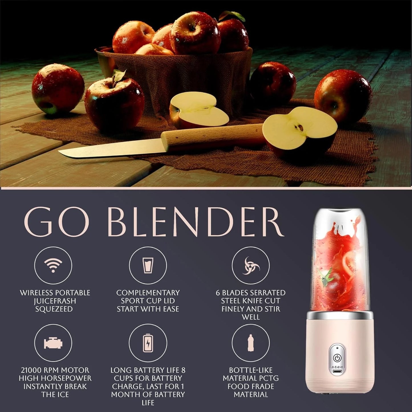 Portable Electric Blender Cup – Mini Juicer Bottle for Smoothies & Shakes 
