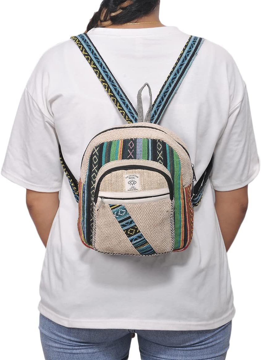 Mini Hemp Mushroom Backpack – Eco-Friendly Boho Festival Bag, Handmade Travel Packv