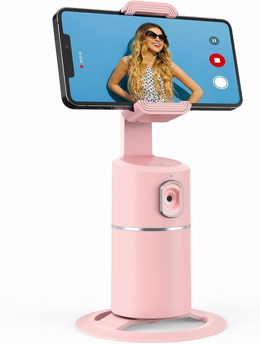 Auto Face Tracking Phone Holder | 360° Rotation Smart Shooting Tripod with Rechargeable Battery | No App Required | Live Streaming, Vlogging & Video Recording Mount (Pink)