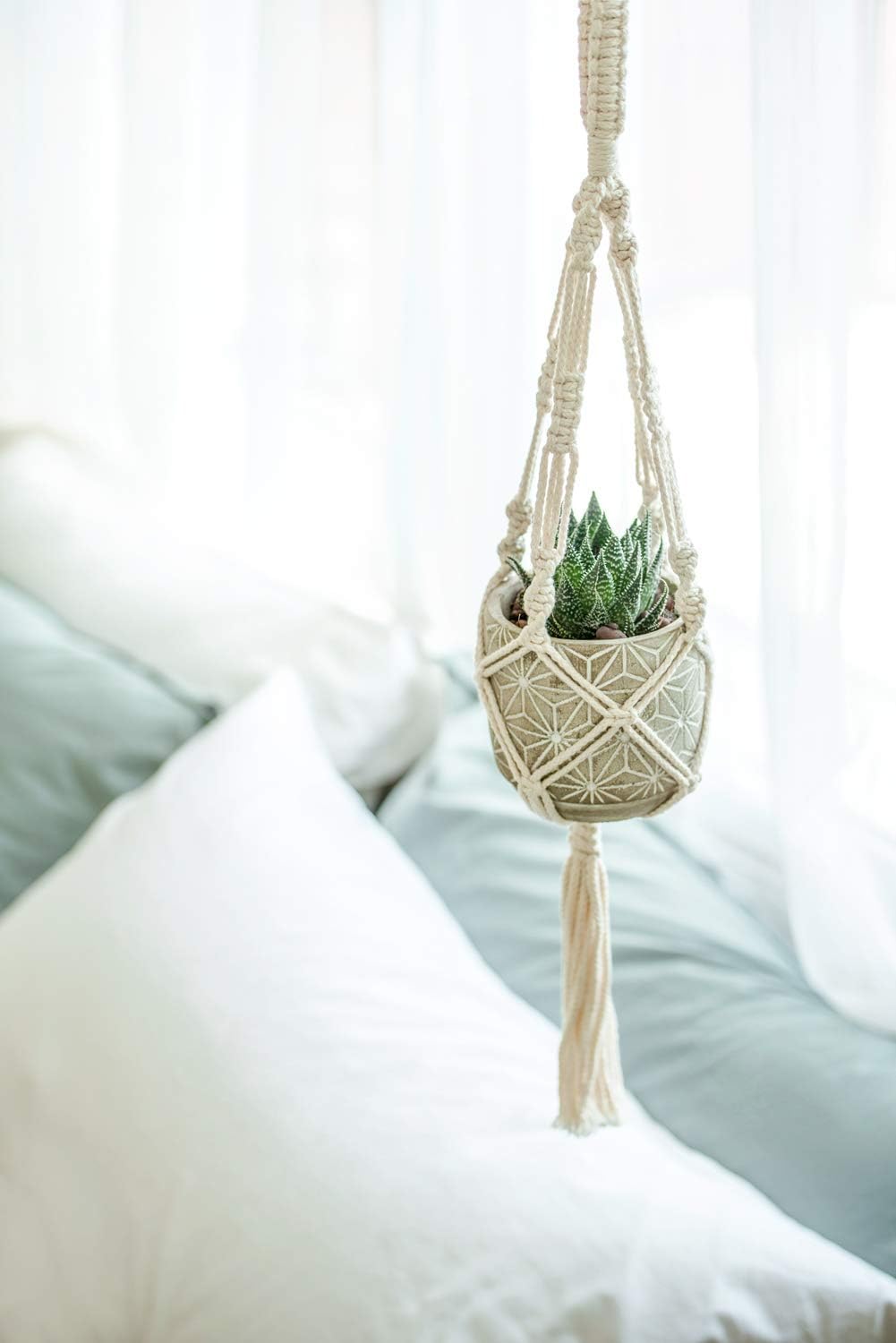 3 Pack Macrame Plant Hangers, Different Sizes Hanging Planters Indoor Basket Decorative Flower Pots Holder Stand Boho Home Decor, Ivory