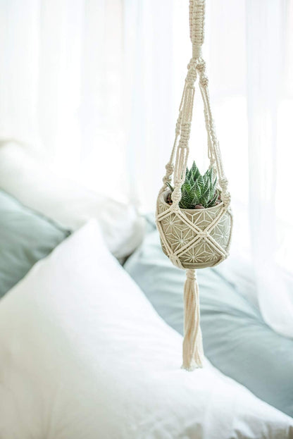 3 Pack Macrame Plant Hangers, Different Sizes Hanging Planters Indoor Basket Decorative Flower Pots Holder Stand Boho Home Decor, Ivory