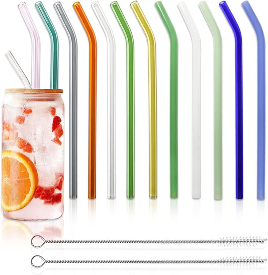“Reusable Glass Straws – 12-Pack (6 Bent + 6 Straight), 8″ x 8 mm | BPA-Free, Eco-Friendly Wide Straws for Smoothies, Shakes & Bubble Tea”