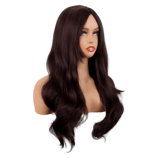 💇‍♀️ 26" Long Wavy Wig | Fashion Layered Curtain Bangs Synthetic Curly Hair 