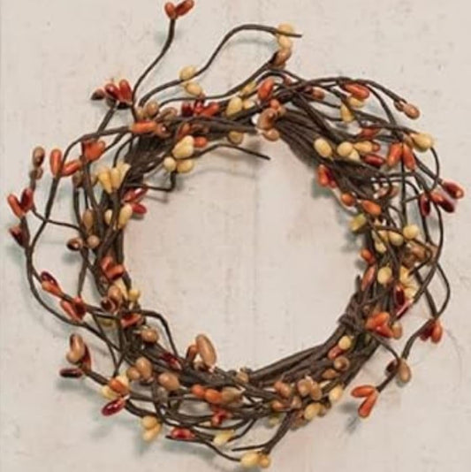 Pumpkin Spice Candle Ring – 3.5” Autumn Pip Berry Mini Wreath 🍁🕯️