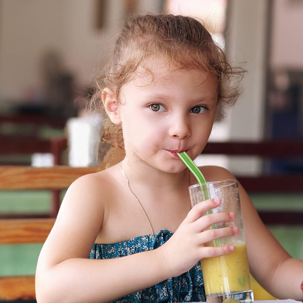 “Reusable Glass Straws – 12-Pack (6 Bent + 6 Straight), 8″ x 8 mm | BPA-Free, Eco-Friendly Wide Straws for Smoothies, Shakes & Bubble Tea”