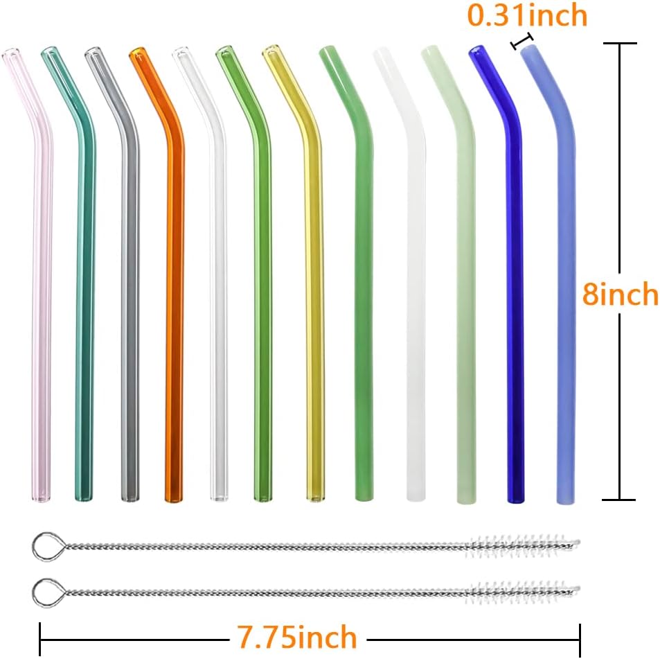 “Reusable Glass Straws – 12-Pack (6 Bent + 6 Straight), 8″ x 8 mm | BPA-Free, Eco-Friendly Wide Straws for Smoothies, Shakes & Bubble Tea”