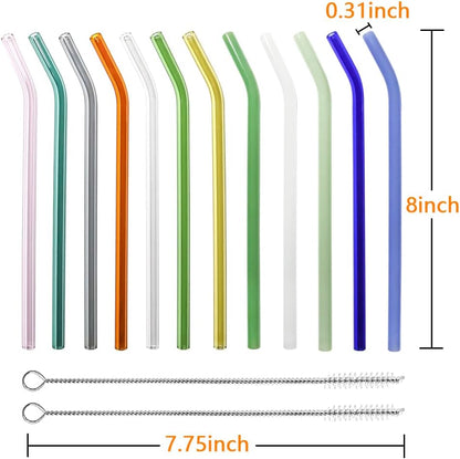 “Reusable Glass Straws – 12-Pack (6 Bent + 6 Straight), 8″ x 8 mm | BPA-Free, Eco-Friendly Wide Straws for Smoothies, Shakes & Bubble Tea”