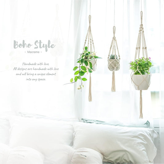 3 Pack Macrame Plant Hangers, Different Sizes Hanging Planters Indoor Basket Decorative Flower Pots Holder Stand Boho Home Decor, Ivory