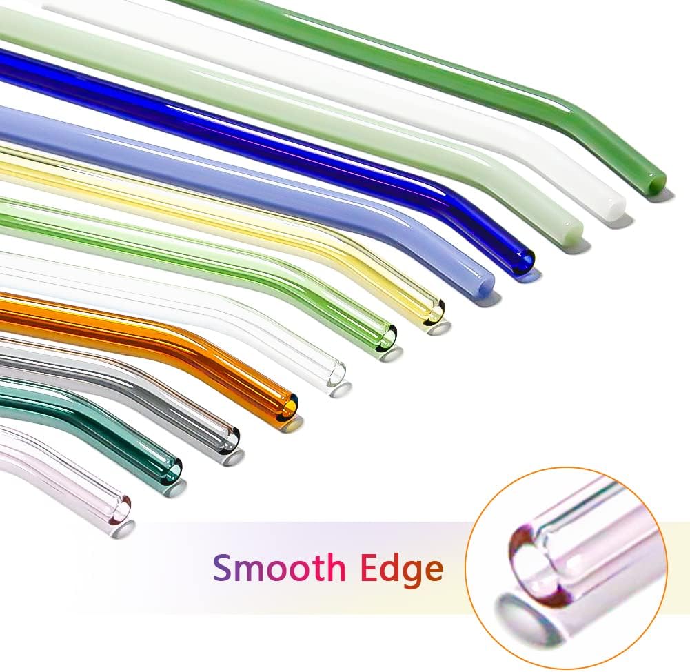 “Reusable Glass Straws – 12-Pack (6 Bent + 6 Straight), 8″ x 8 mm | BPA-Free, Eco-Friendly Wide Straws for Smoothies, Shakes & Bubble Tea”