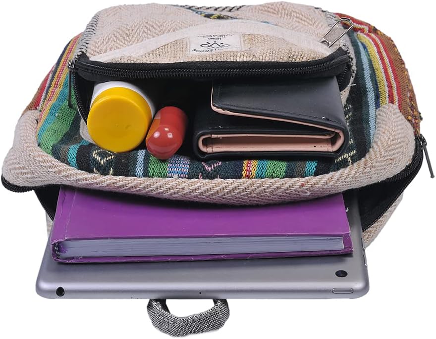 Mini Hemp Mushroom Backpack – Eco-Friendly Boho Festival Bag, Handmade Travel Packv